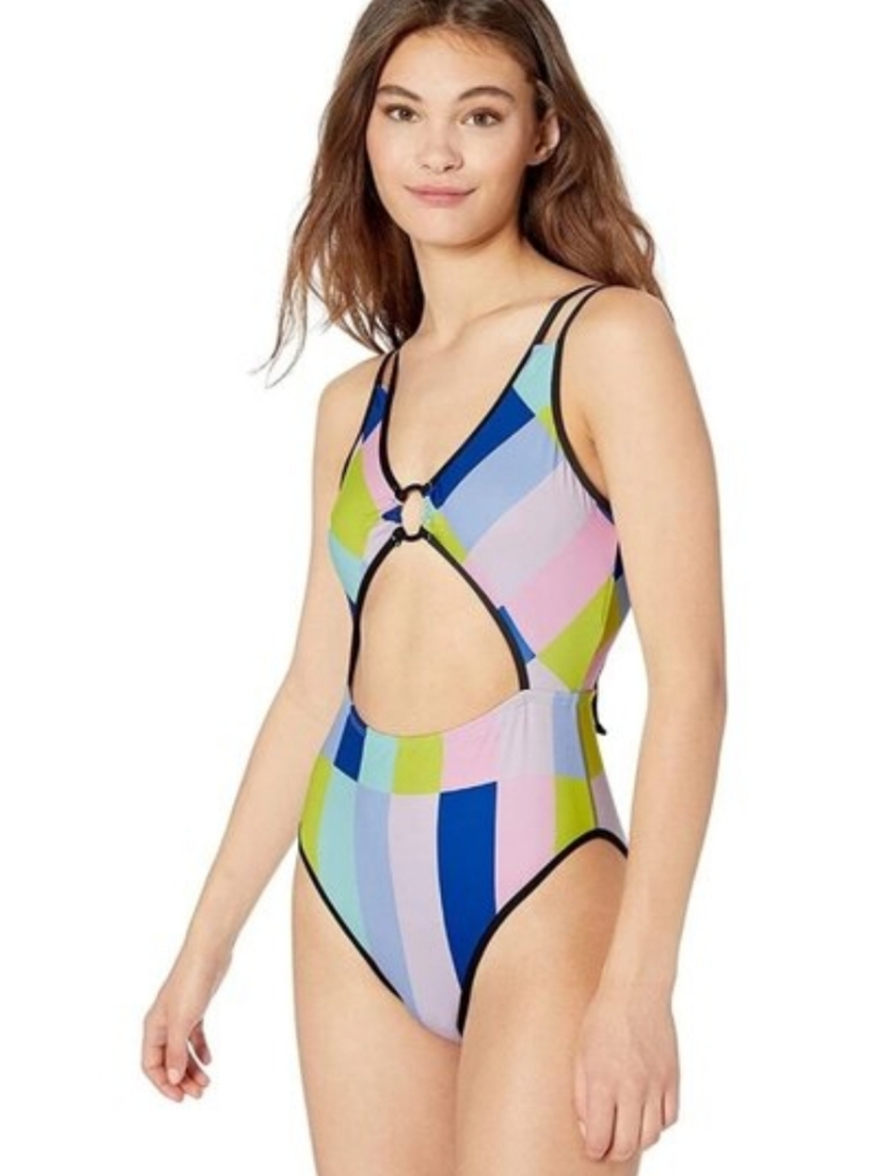 Bikini Lab Cut Out Rainbow Prism One Piece Swimsuit M High Leg  NEW